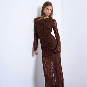 Chocolate Long Sleeve Maxi Lace Dress